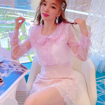 MissLuxury dream romantic pink purple mulberry silk doll collar sweet perspective long sleeve silk top