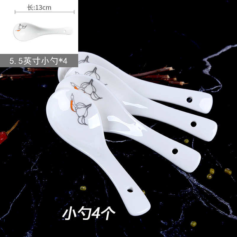 5 5 inch small spoons 6 Shunxiang ceramic firewood rice oil salt household spoon drinking spoon long handle porcelain tableware