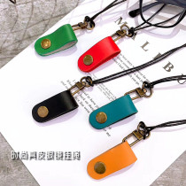 Korean trendy glasses storage clip Cowhide lanyard Sunglasses accessories Halter chain Portable simple glasses case leather buckle