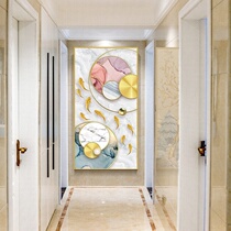  Entrance door wall painting Living room decoration painting entrance crystal porcelain painting Corridor aisle entrance mural Light luxury Chinese vertical