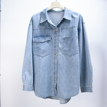Bamboo cotton denim shirt jacket for women spring and autumn new Korean version loose slim casual versatile long-sleeved top for pregnant women