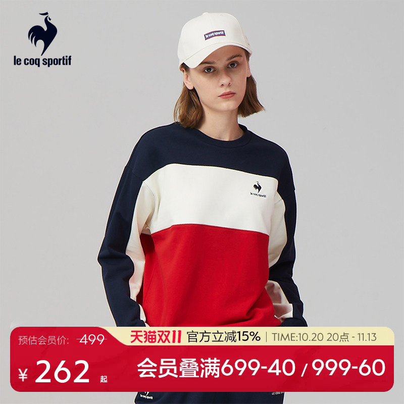 Lecaco French Rooster Autumn Unisex Color-Block Sports Crewneck Sweatshirt Couple Style Casual Pullover