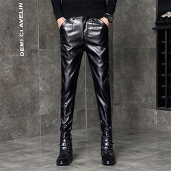 ລະດູຫນາວໃຫມ່ pants ຫນັງຜູ້ຊາຍກະທັດຮັດລົດຈັກ trendy ຍີ່ຫໍ້ຜູ້ຊາຍເກີບໃກ້ຊິດຕີນບວກ velvet thickened ກັນນ້ໍາ pants ຫນັງ PU ສໍາລັບຜູ້ຊາຍ