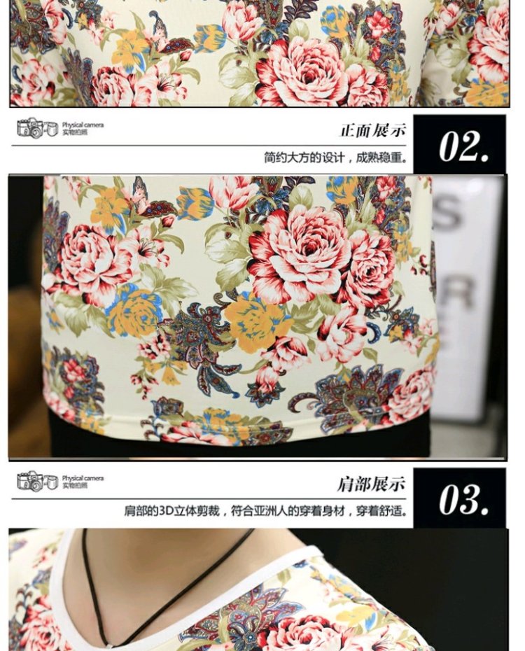 Mùa hè mới băng nhung nam cổ chữ V tay ngắn hoa T-shirt tạo mẫu tóc hoa hồng áo phông nam hàng hiệu