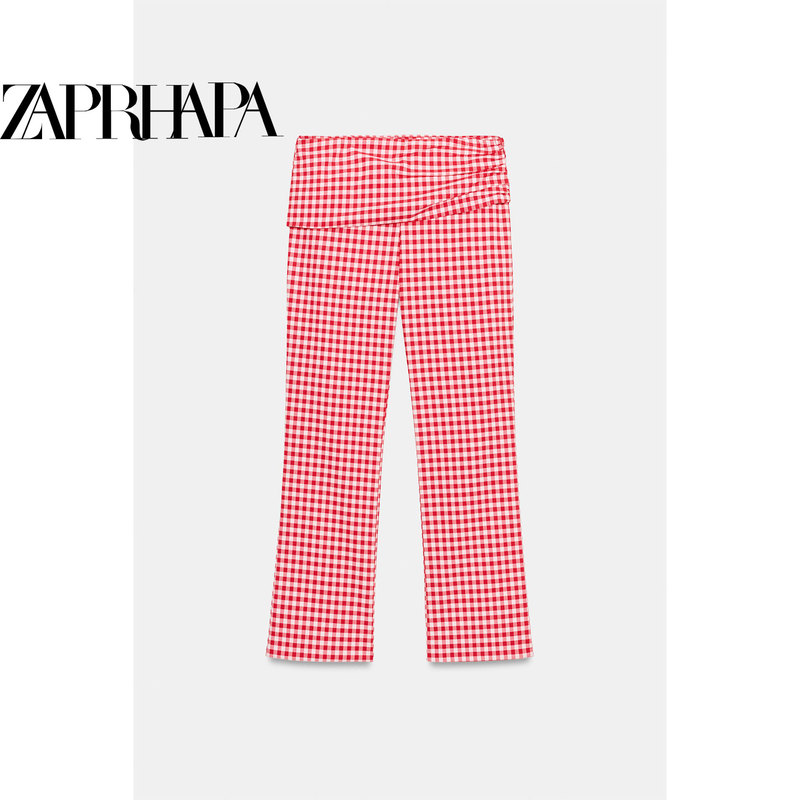 2026 New Style French Small Checkered Capri Pants for Women, Slimming Country Style Twist-Waist Flared Casual Pants 4661418