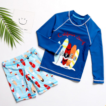 Childrens swimsuit boy split swimming trunks set boy middle and Big Boy long sleeve swimsuit youth sunscreen swimsuit