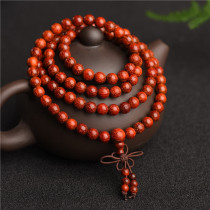 Fujin jewelry Indian small leaf red sandalwood ox hair pattern wooden hand string play high oil dense Buddha beads rosary bracelet