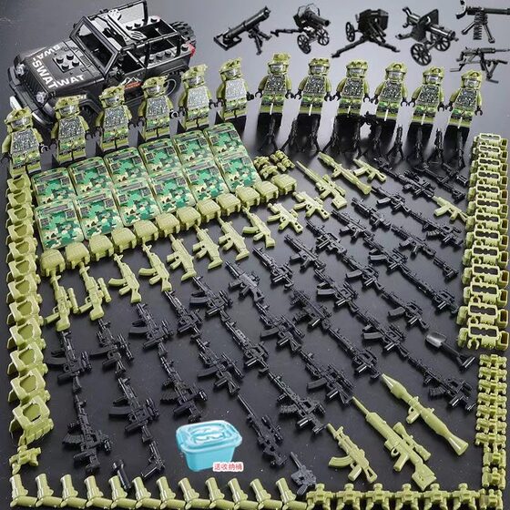 中国积木人仔军事特种兵小人偶警察士兵模型儿童拼装益智男孩玩具
