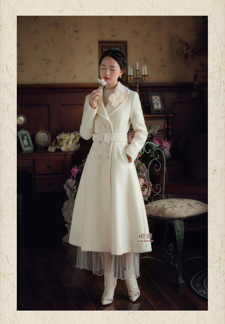 姿 爱 2018Winter áo khoác len cổ điển cho nữ mới màu hoa rắn Áo khoác mỏng - Accentuated eo áo áo dạ nữ dáng ngắn
