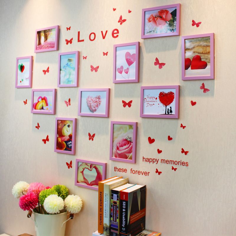 Photo wall decoration frame hanging wall without punch combination light luxury network red album wall heart shaped family photo wall