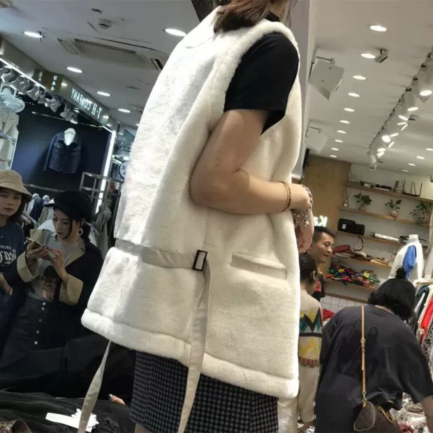 Áo len lông cừu mùa thu đông 2018 nữ phiên bản Hàn Quốc mới của dây rút cổ chữ V hoang dã bằng da cừu lông một chiếc áo khoác nữ măng tô nữ