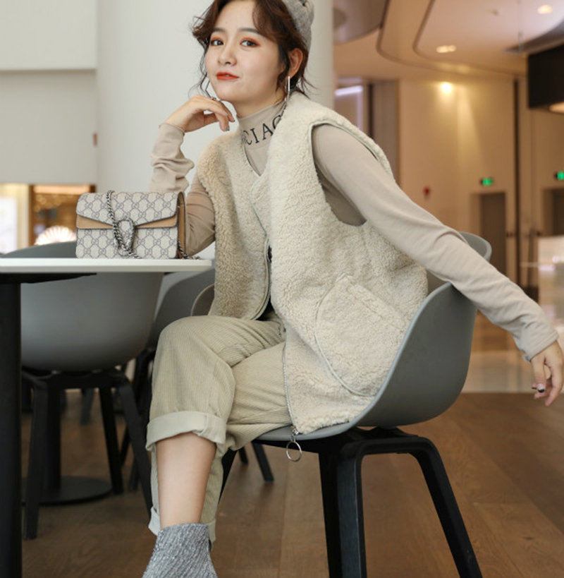 Vest nữ mùa thu đông 2018 phiên bản Hàn Quốc mới của thời trang da lộn lỏng khâu dày lông cừu sang trọng áo khoác ngoài
