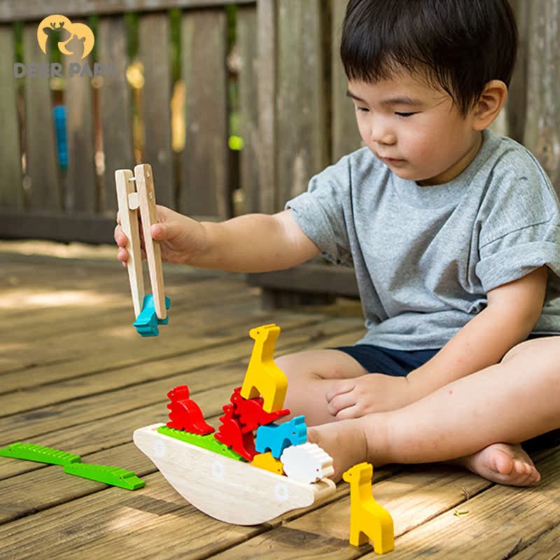Thailand PlanToys5136 animal balance boat children's wooden rocker toy boys and girls intelligence children's interaction