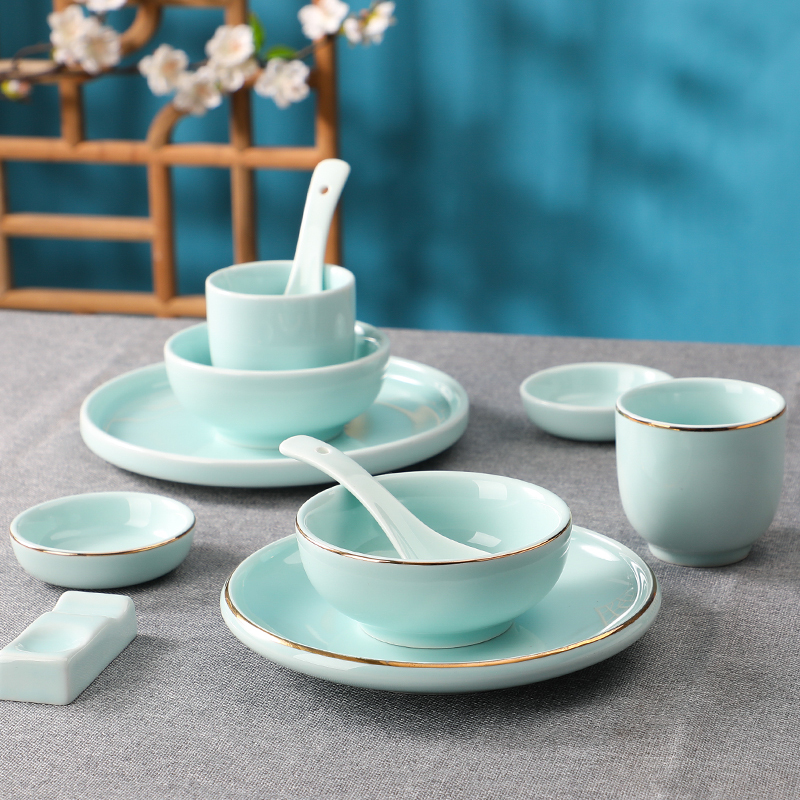 Qingjian New Chinese Style Tableware Set for Hotels, Clubs, Restaurants, Ceramic Bowl and Plate Set, Five-Piece Set, Hot Pot Restaurant Four-Piece Set Qingjian New Chinese Style Tableware Set for Hotels, Clubs, Restaurants, Ceramic Bowl and Plate Set, Five-Piece Set, Hot Pot Restaurant Four-Piece Set