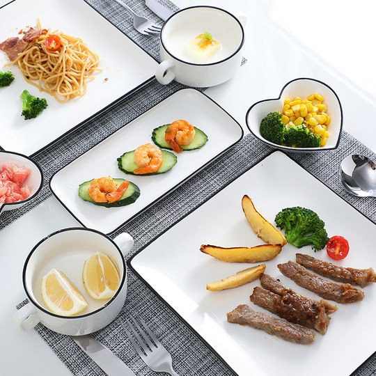 Nordic creative ceramic Western food tableware complete set of simple steak knife, fork and plate set for home couples knife, fork, spoon and plate