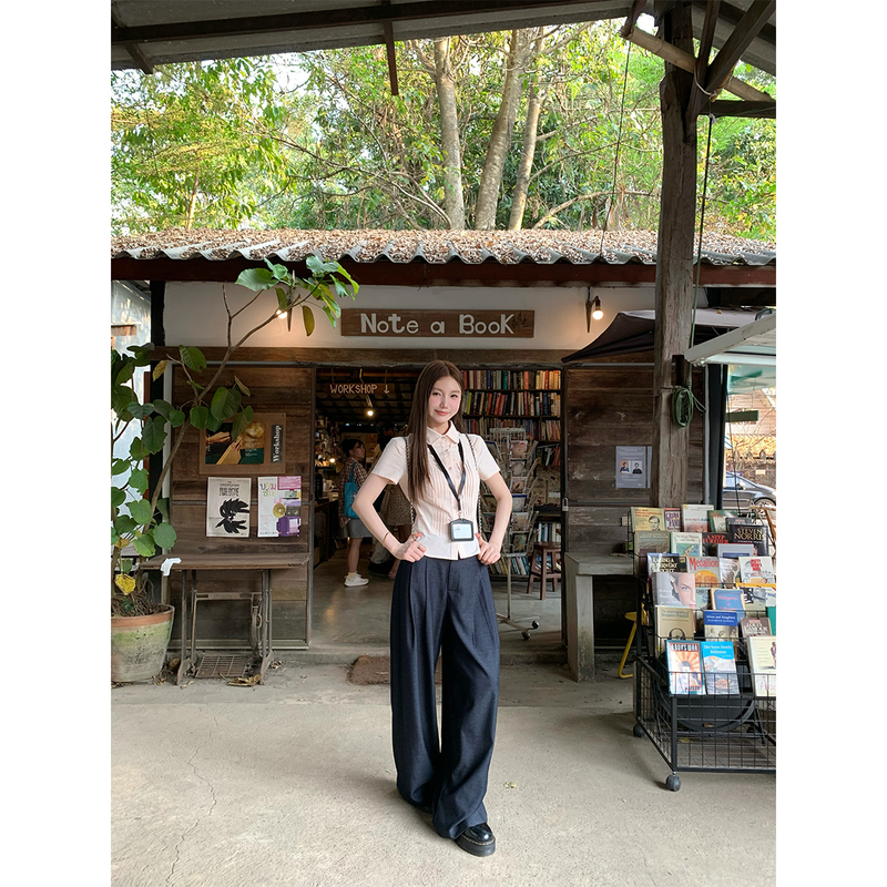 Ffcheer Relaxed Leg-Enhancing Loose Straight-Leg Suit Pants for Women, Wide-Leg Casual Lazy Versatile Floor-Length Trousers