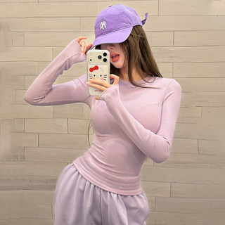 绝美紫色性感修身健身长袖女普拉提运动T恤欧美高级感瑜伽服上衣