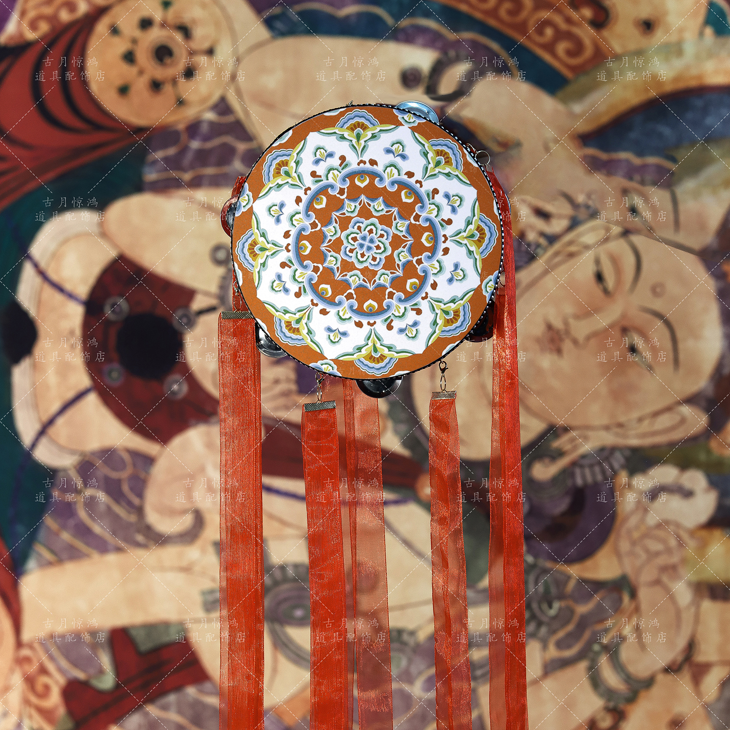 Ancient Moon Throng with Rattle Bell Drum Hanfu Shooting Props for Props Verification Exam Pat on the Handdrum Dunhuang Dance Xinjiang Dance Dunhuang props