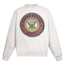 4UYES retro badge cream High Street Tide Street couple plus velvet padded jerry pullover round neck collar sweater