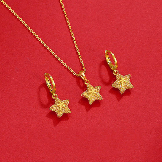 24k Gold Necklace Set 999 Gold Star Earrings With Star Necklace Gold Knot Wedding Women's Gold Jewelry