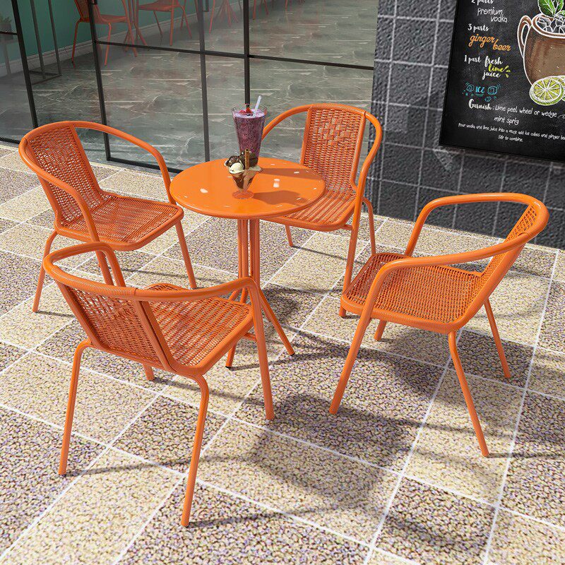 Café's milk tea shop outdoor portable tennis red casual dining table and chairs combined European-style home balcony small table and chairs package