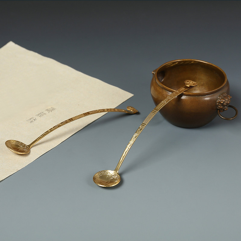 Creative Ruyi Copper Water Spoon Pure Copper Metal Solid Bronze Craft Brass Spittoon Bronze Spoon Mill Ink Bailing Brief Creation 