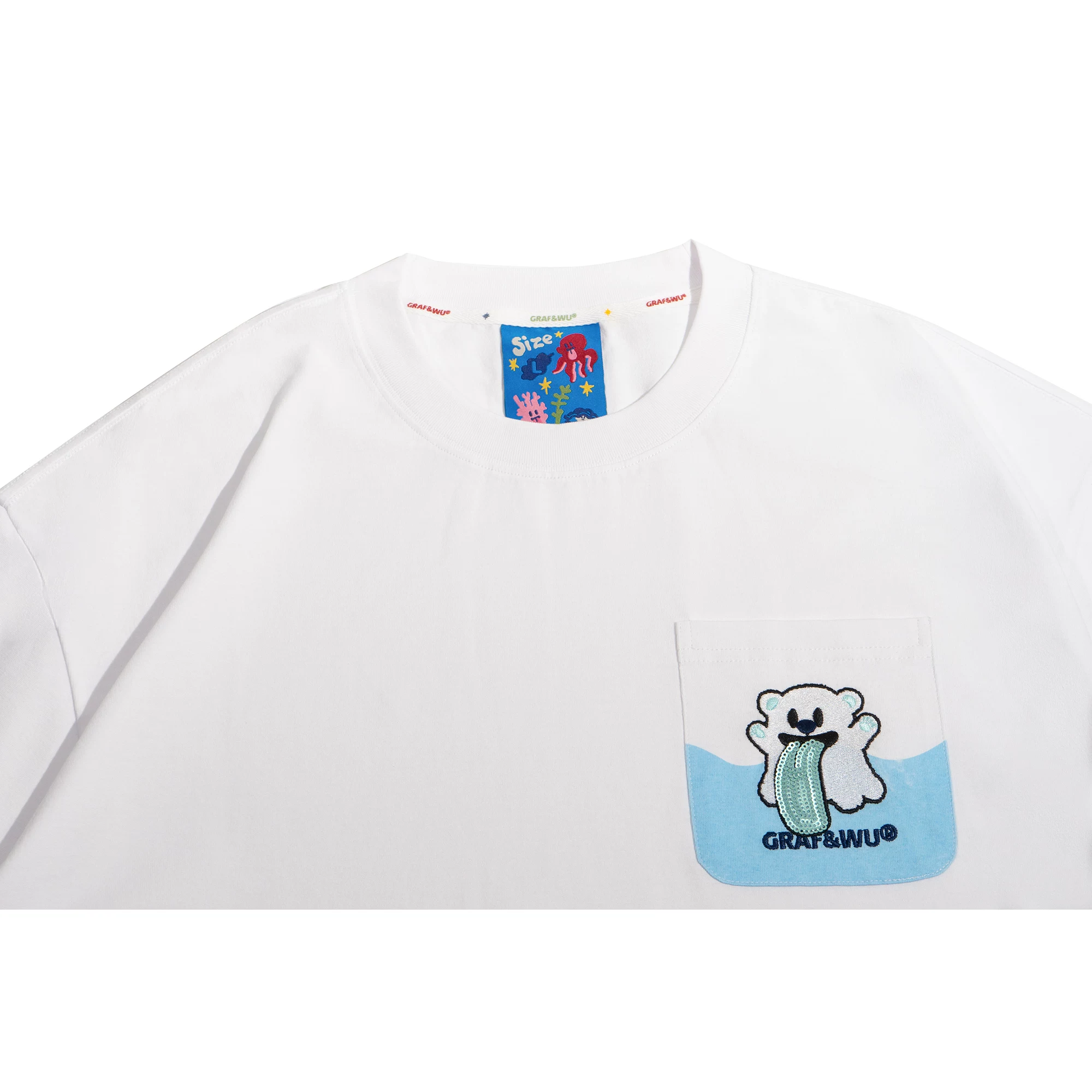 GRAF Original Brand [Billionaire Joint] Ocean Protection Cute Ghost Coral Whale Tridacna Pocket Short Sleeve