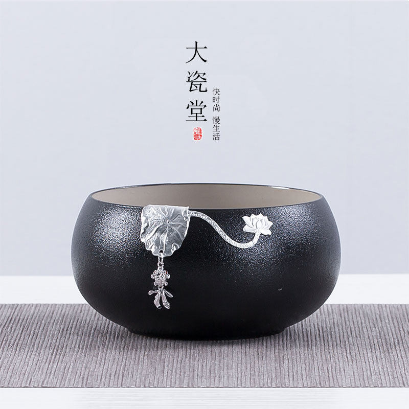 Large porcelain hall Zen style black pottery 925 silver tea wash Kung Fu tea set Tea ceremony accessories Large medium wash pen wash cup wash