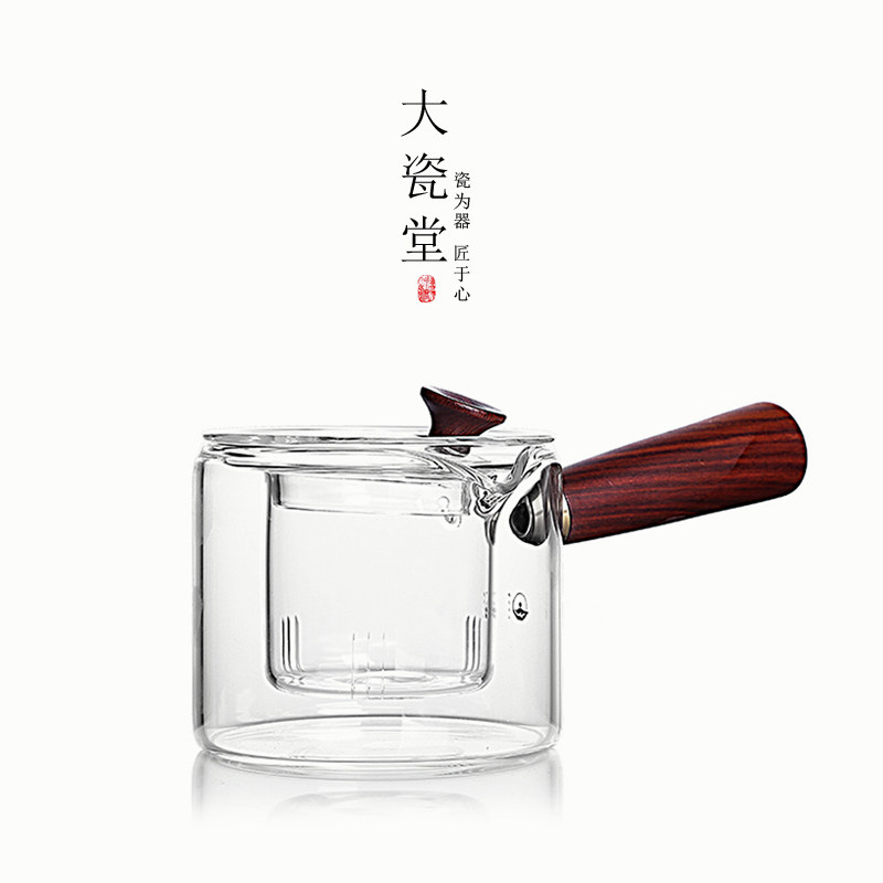 Large Porcelain Hall Handmade Heat Resistant Glass Teapot Black Crystal Furnace Solid Wood Side To Cook Teapot Power Tea With Hand Grip Pot