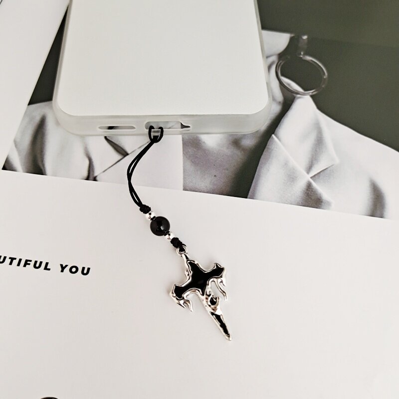 Personalized and creative trendy flame cross phone charm, simple and versatile, suitable for men, women, couples, birthday gifts, lanyard pendant.