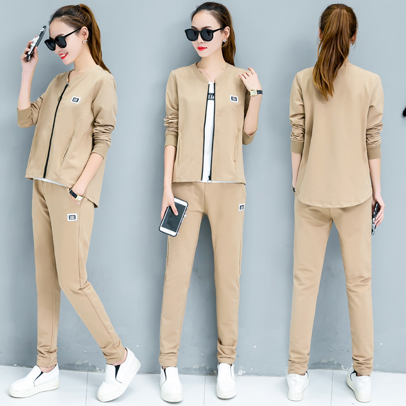 2018春秋新款修身显瘦休闲运动服套装女大码女装卫衣三件套春秋潮