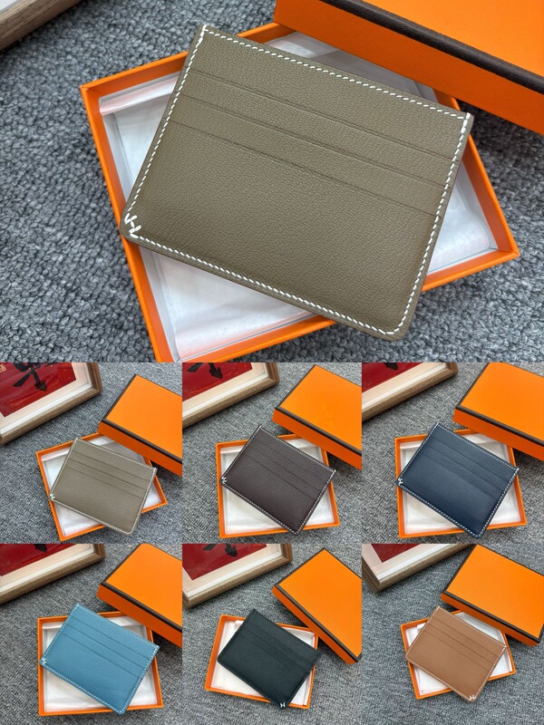 Fully Hand-Stitched H Card Holder, Passport Holder, Coin Purse, One-Piece Card Holder, Goatskin Rare Leather Color-Blocking