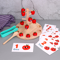 2 years old 3 baby exercise small hand fine focus picking Apple game monteshi early education number put into educational toys