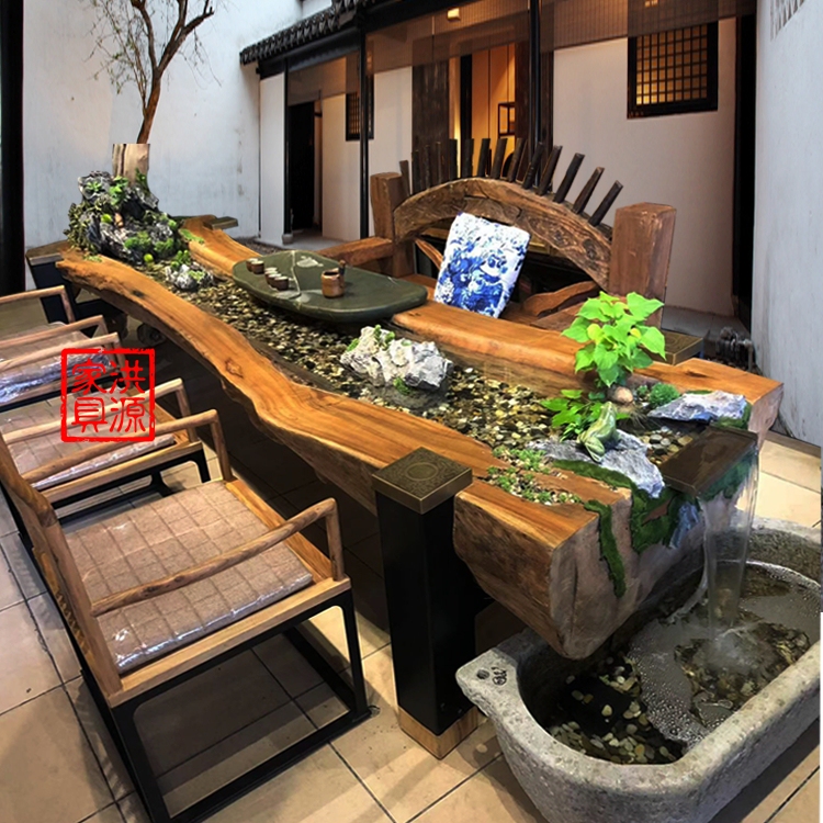 Camphor Wood Flowing Water Tea Table, Zen Landscape Tea Platform, Original Ecological Fish-Keeping, Personalized Tea Table, New Chinese Style Tea Table and Chair Set Camphor Wood Flowing Water Tea Table, Zen Landscape Tea Platform, Original Ecological Fish-Keeping, Personalized Tea Table, New Chinese Style Tea Table and Chair Set