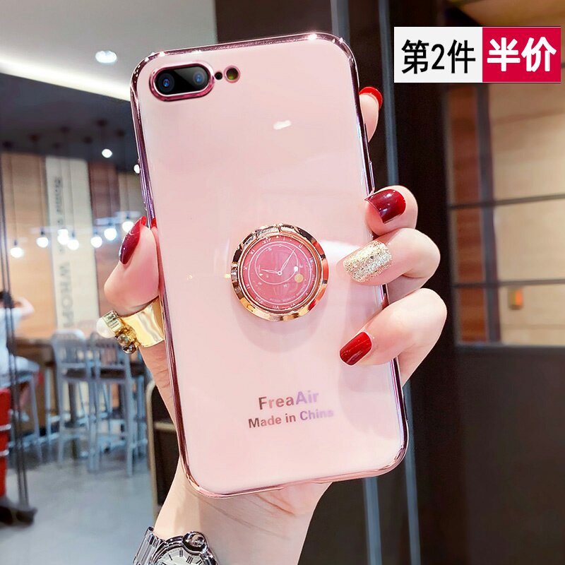 Apple 8plus mobile phone protection shell 7plus creative clock ring bracket Apple 7 full package lens protection iphone8 plated anti-fall soft shell 8p Chauffo net red high gear women's shell 7