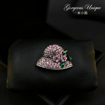 Exquisite hat brooch pink purple corsage female accessories Korean luxury air pin temperament female 500
