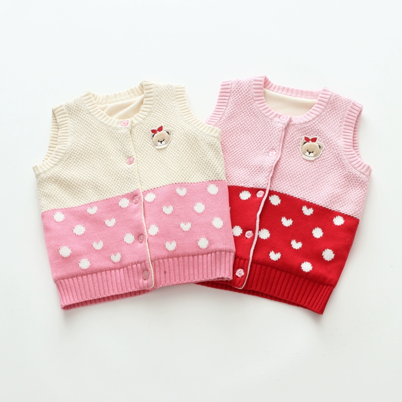Quần áo trẻ em Longyou phiên bản Hàn Quốc 2018 mùa thu mới cho bé gái cộng với áo vest nhung hoạt hình đan áo len dày áo khoác gile cho bé gái