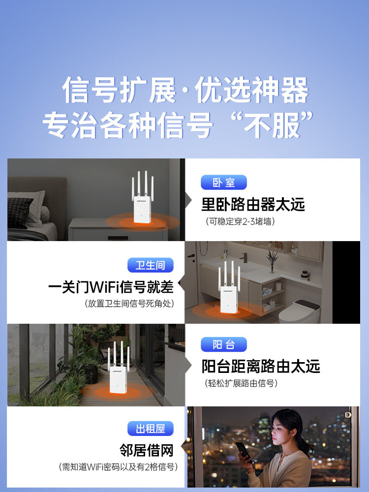 Comfast Wireless Wifi Signal Booster Amplifier Repeater Network Signal Extender 5g Enhanced Wifi Signal Through-Wall Enhancement Receiver Extension Bridge Router Cf-Wr306S