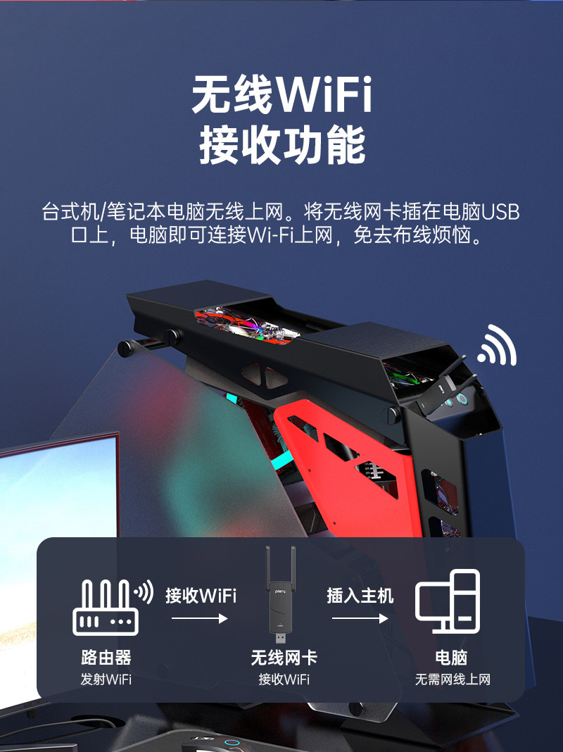 Plery Prui Wifi6 Wireless Network Card Desktop Computer Wifi Receiver Driver-Free Plug-And-Play Suitable for Desktops and Laptops USB Wireless Network Signal Transmitter