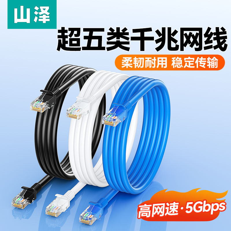 山泽网路线超五类千兆家用电脑路由器宽带网路线连接线5类8芯成品网路线