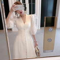 sandro tonali French V-neck dress new small incense style thin gentle fairy holiday dress