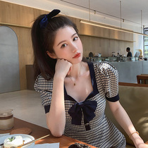 sandro tonali French design sense niche dress Plaid style waist small man tea break skirt