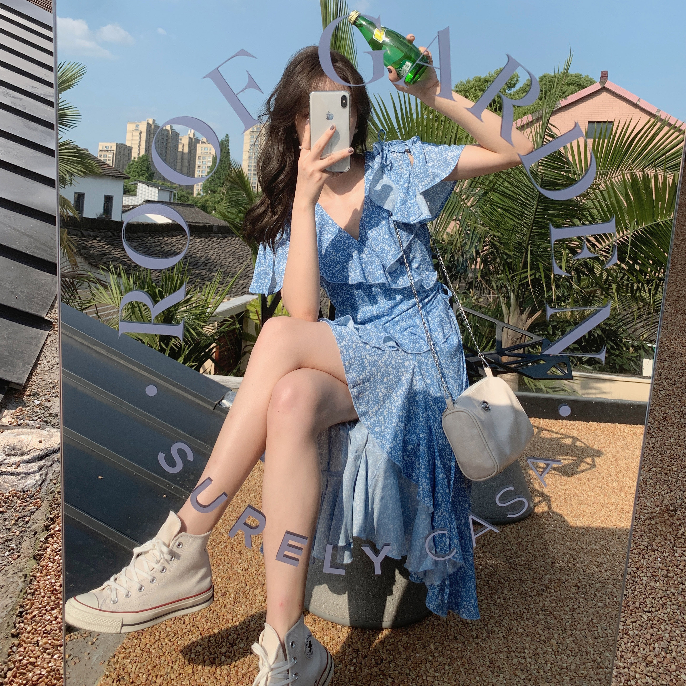 sandro tonali law style retro gentleness Flowers Skirt Snowspun Long Skirt Design Sensation Little crowdsourced foreign dress