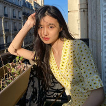 sandro tonali French dress female star same MORI yellow daisy waist long skirt