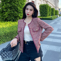 sandro tonali small fragrant style coat female 2021 New socialite short versatile tweed red top