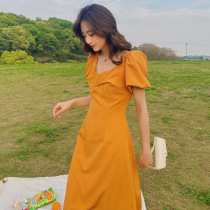 sandro tonlai orange dress female summer French Platycodon grandiflorum temperament slim sweet Mori first love dress