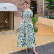 sandro tonali gentle wind Green first love broken flower dress female French Platycodon grandiflorum waist long skirt