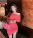 Sexy one-word collar strapless knitted dress 2022 autumn and winter pure desire drawstring sexy slim bag hip skirt Q1044