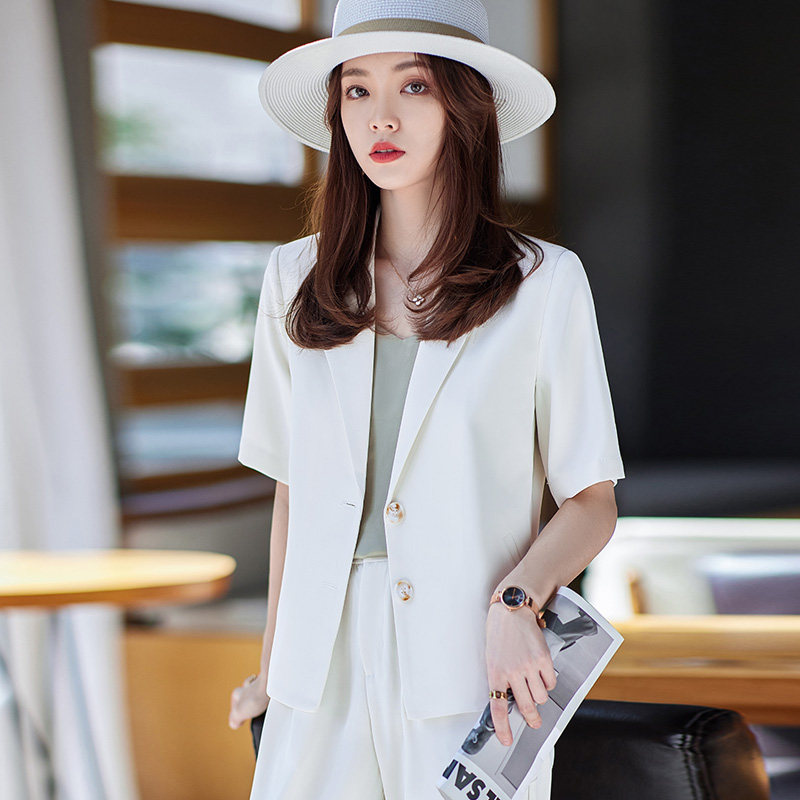 Short-sleeved suit jacket women's summer thin slim fit small short high-end professional small suit summer style