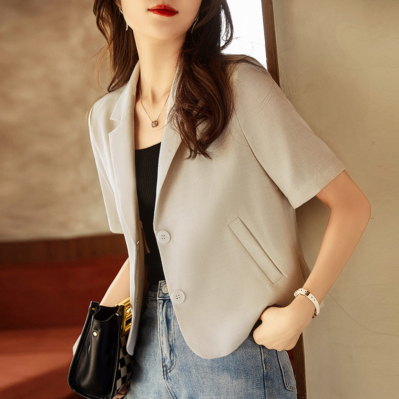 Apricot short suit jacket women's thin summer 2022 new small temperament slim short-sleeved small suit summer